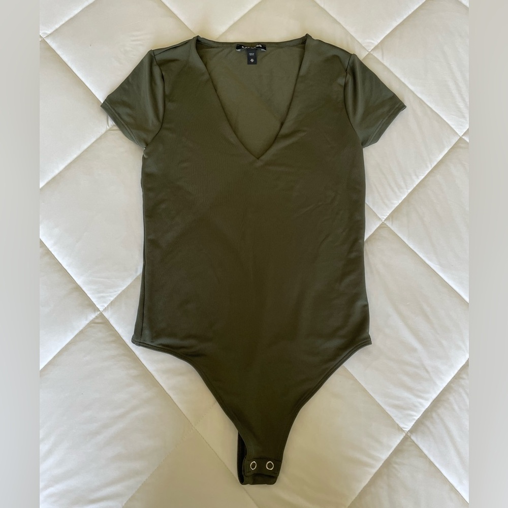 Express Olive Green V-Neck Bodysuit